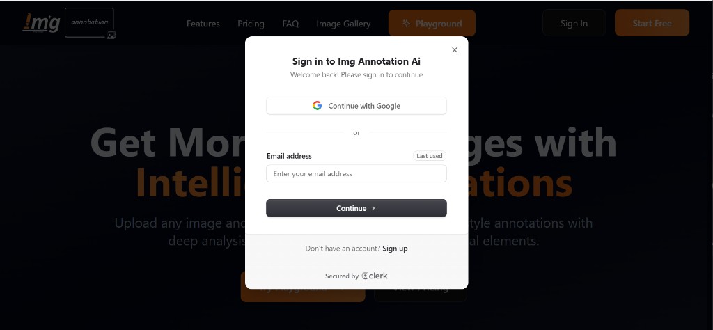 Sign in modal with Continue with Google and email options