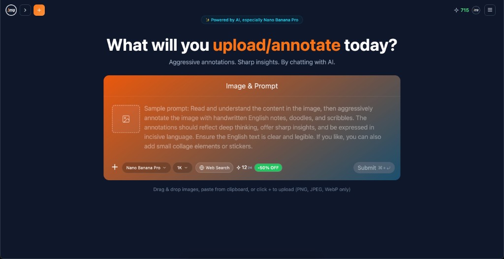 Image & Prompt — upload an image and optional prompt to get AI annotations